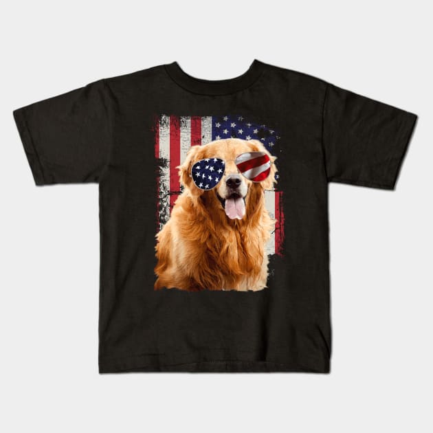 American Flag Golden Retriever Dreams, Trendy Tee for Dog Devotees Kids T-Shirt by Kevin Jones Art